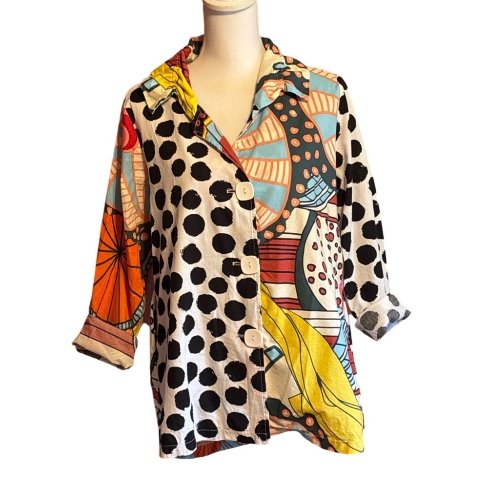 ADORE Abstract Art Polka Dot Jacket, multi color, M, oversized, artsy, graphic